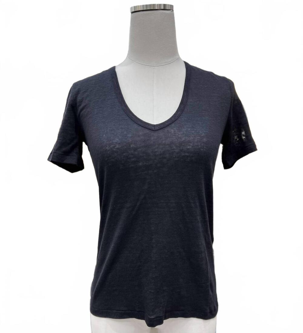 NEW CLOSED women's linen v-neck t-shirt in dark night